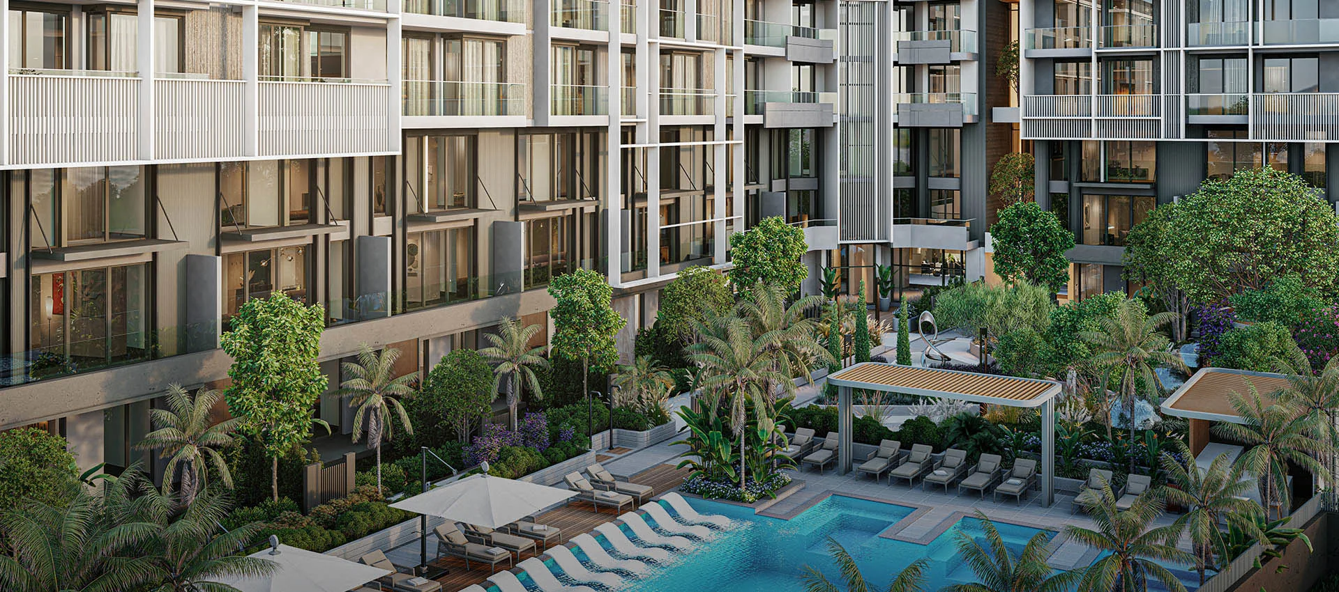 Loft Royal mimarisi ve havuz avlusunun görselleştirmesi